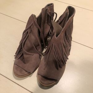 Steve Madden Suede Fringe Peep Toe Rock-It Booties